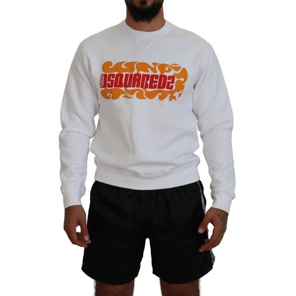 Dsquared² White Cotton Printed Long Sleeves Pullover Men's Sweater (Pre-Owned)